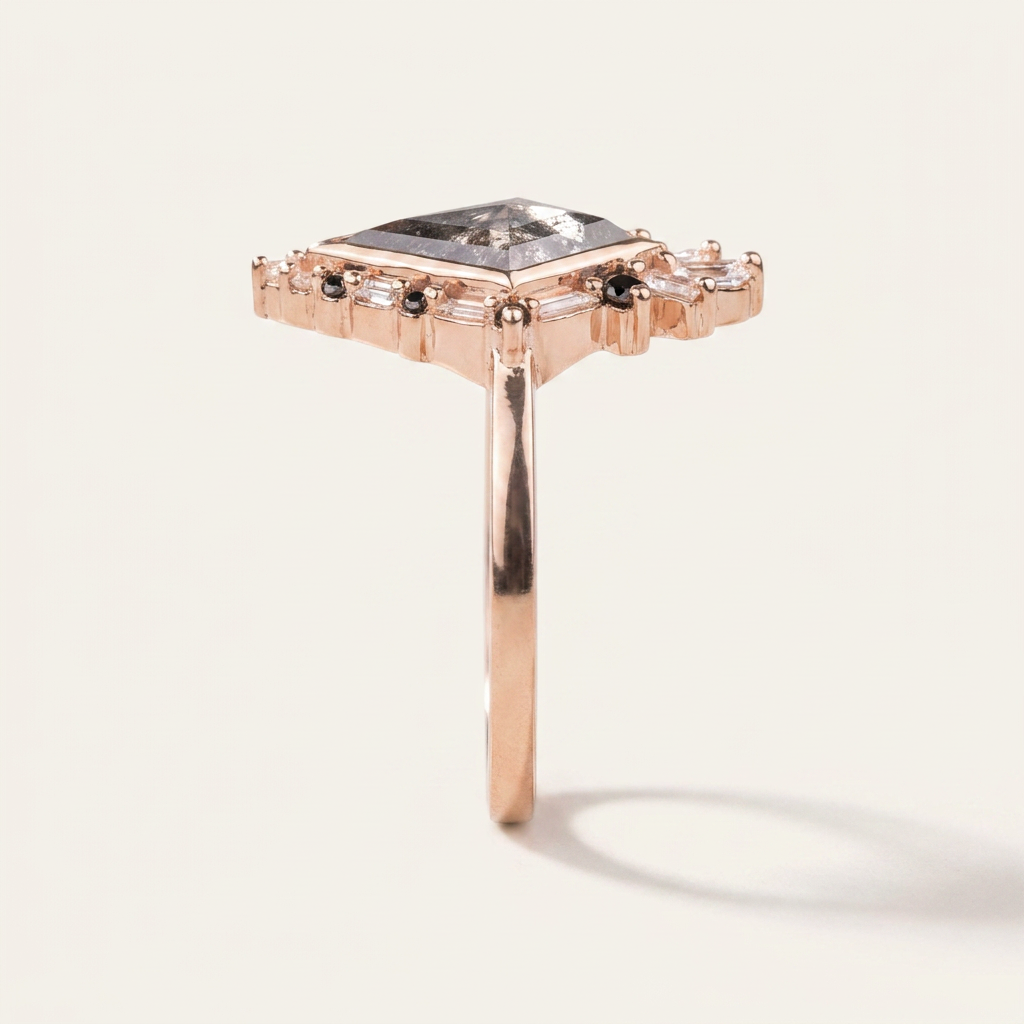 1.60 CT Kite & Round Cut Salt and Pepper Diamond Cluster Ring (V1)