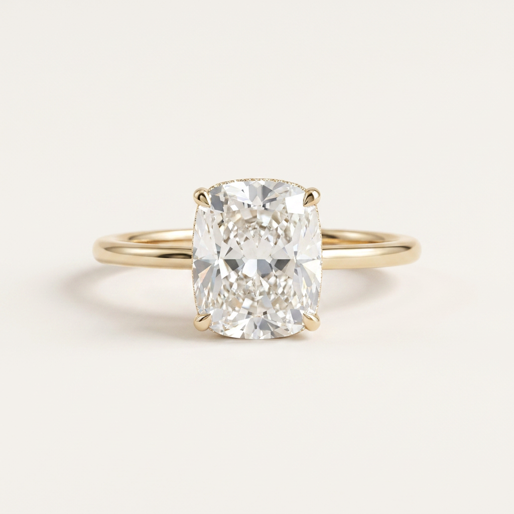 Moissanite 2.10 CT Cushion Cut Diamond Solitaire Ring