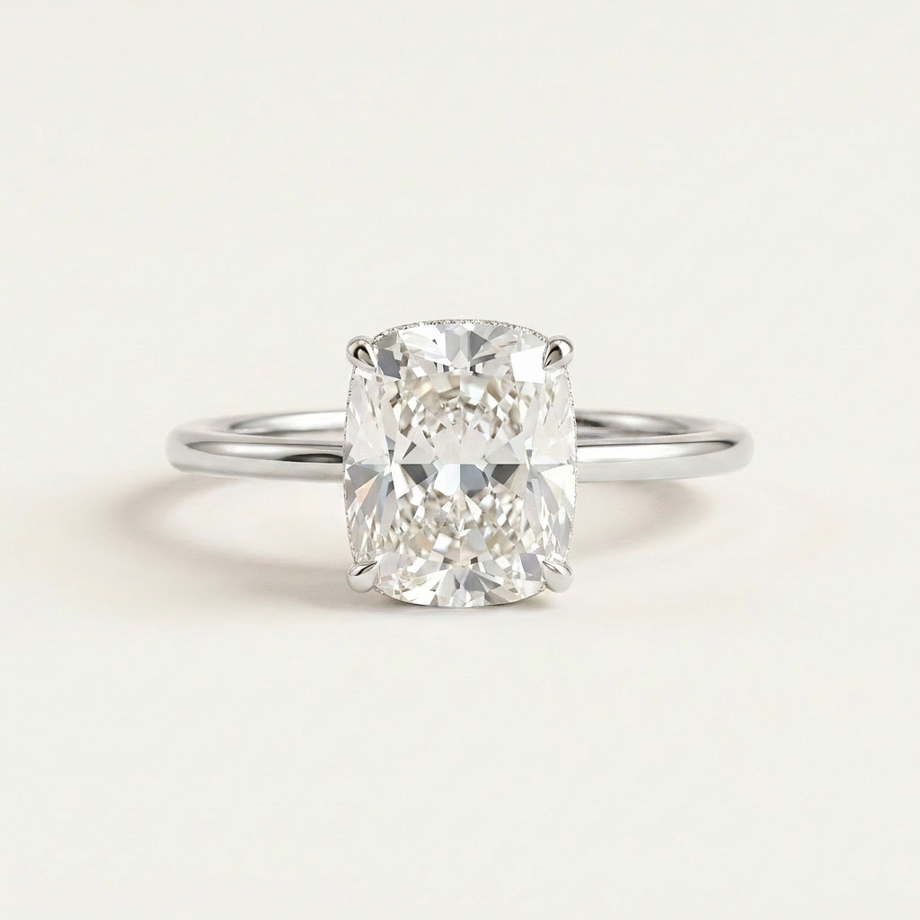 Moissanite 2.10 CT Cushion Cut Diamond Solitaire Ring