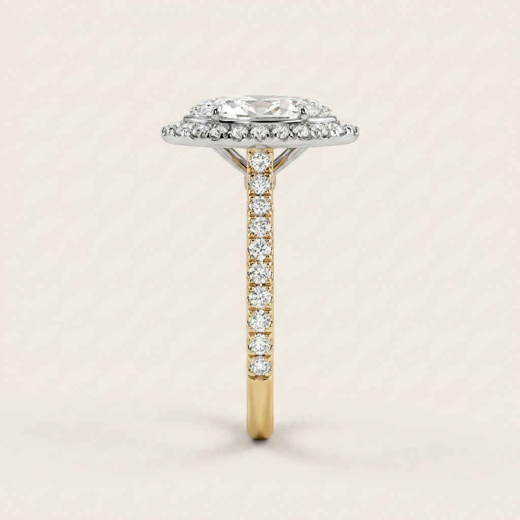 Moissanite 2.99 CT Marquise & Round Cut Diamond Halo Ring