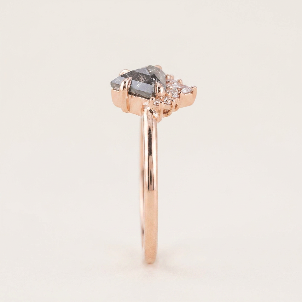 1.50 CT Shield Cut Salt and Pepper Diamond Cluster Ring