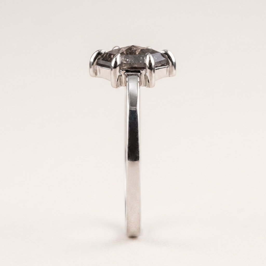 1.25 CT Hexagon Cut Salt and Pepper Diamond Solitaire Ring (V-Artdeco)
