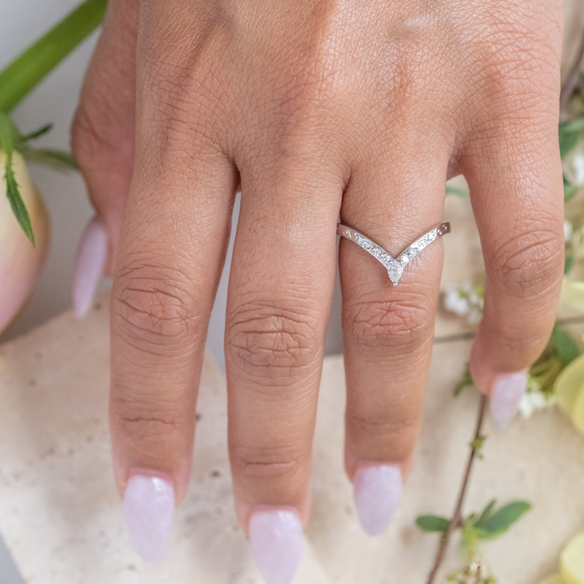 Moissanite 0.16CT Peervormige Diamant Victoriaanse Jubileumband