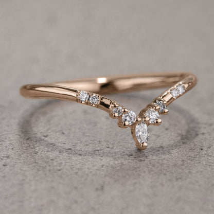 Moissanite 0.12CT Marquise Diamond Mid-Century Wedding Band