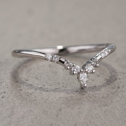 Moissanite 0.12CT Marquise Diamond Mid-Century Wedding Band