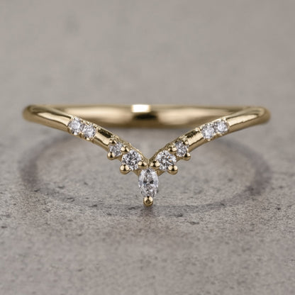 Moissanite 0.12CT Marquise Diamond Mid-Century Wedding Band