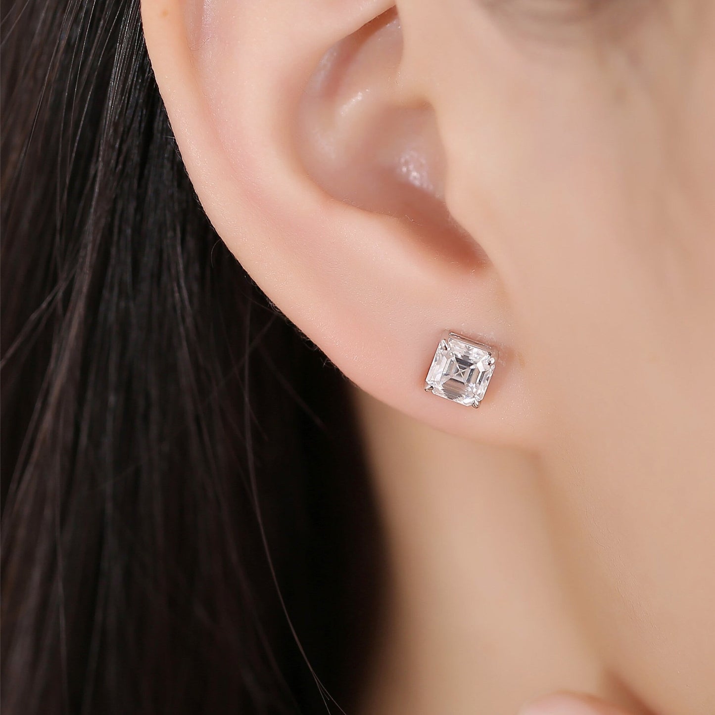 Moissanite 2.0CT Asscher Diamond Stud Earring