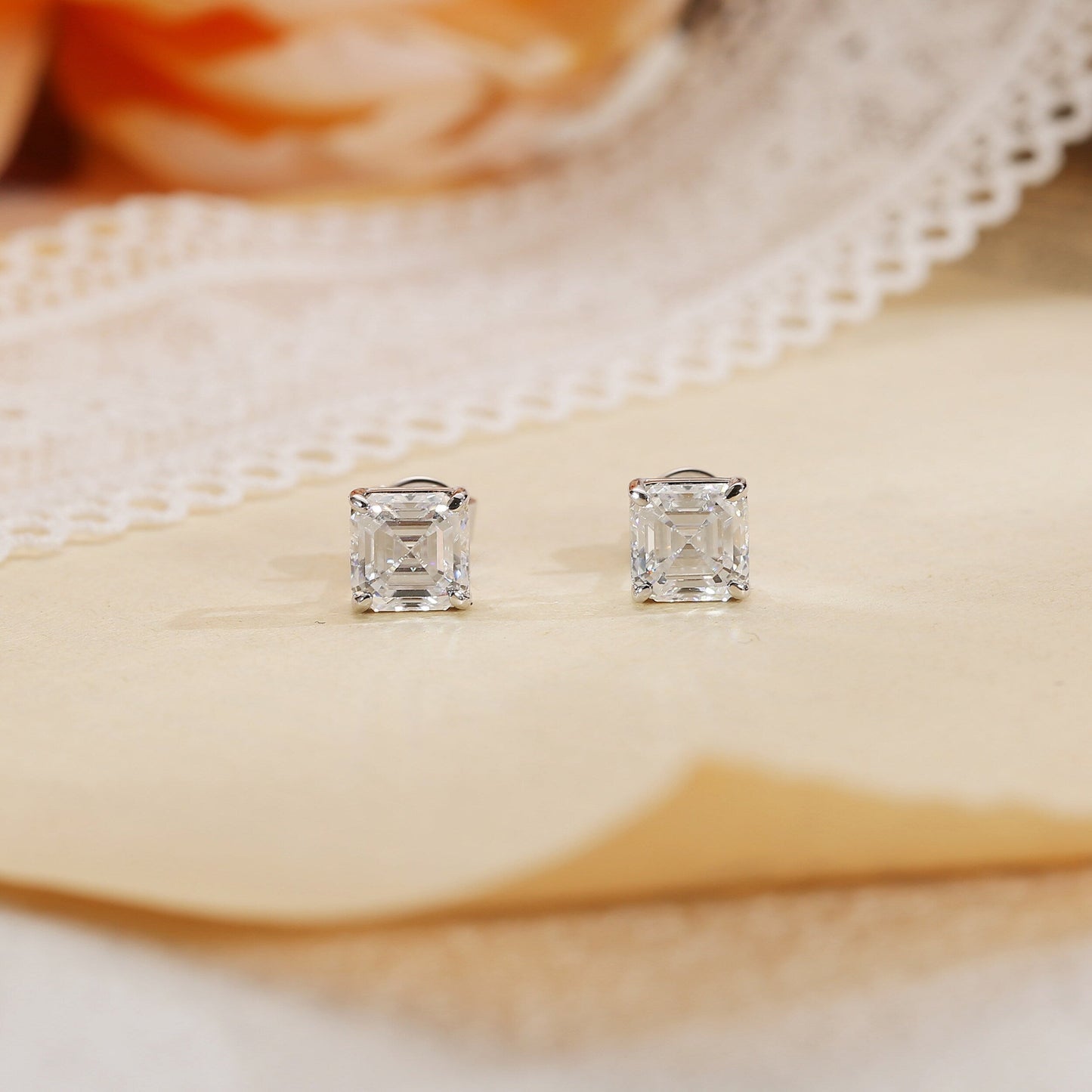 Moissanite 2.0CT Asscher Diamond Stud Earring