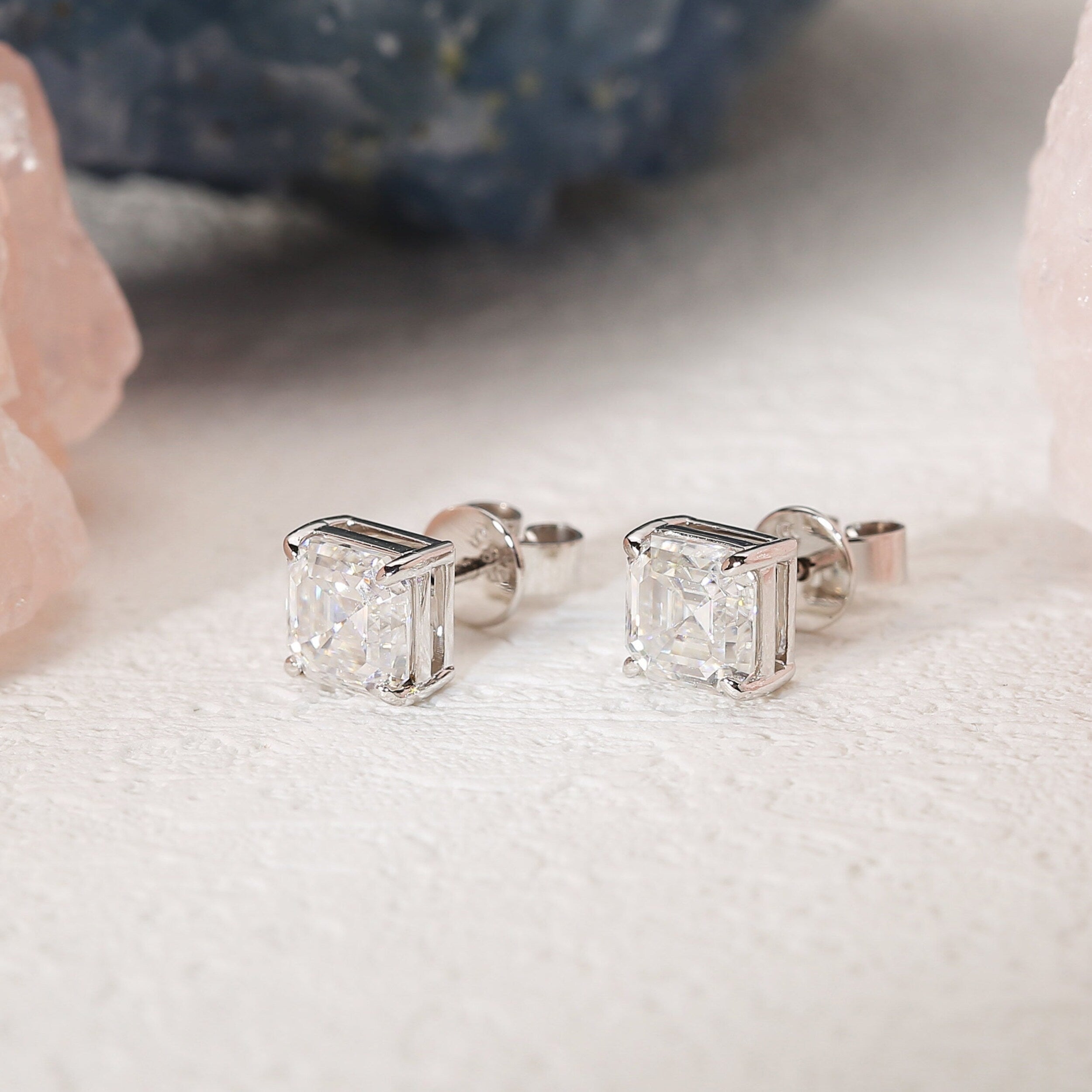 Moissanite 2.0CT Asscher Diamond Stud Earring