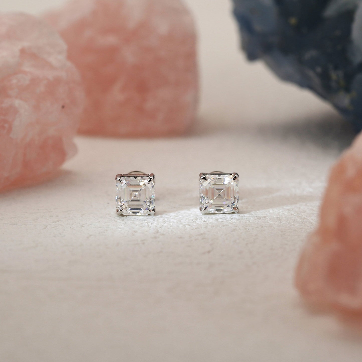 Moissanite 2.0CT Asscher Diamond Stud Earring