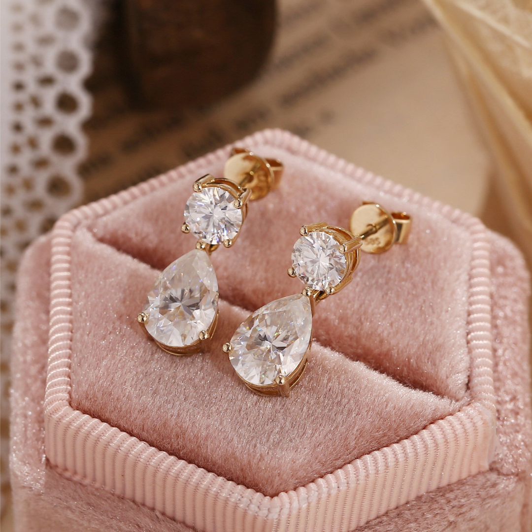 Moissanite 4.0CT Round &amp; Pear Diamond Fashion Earring