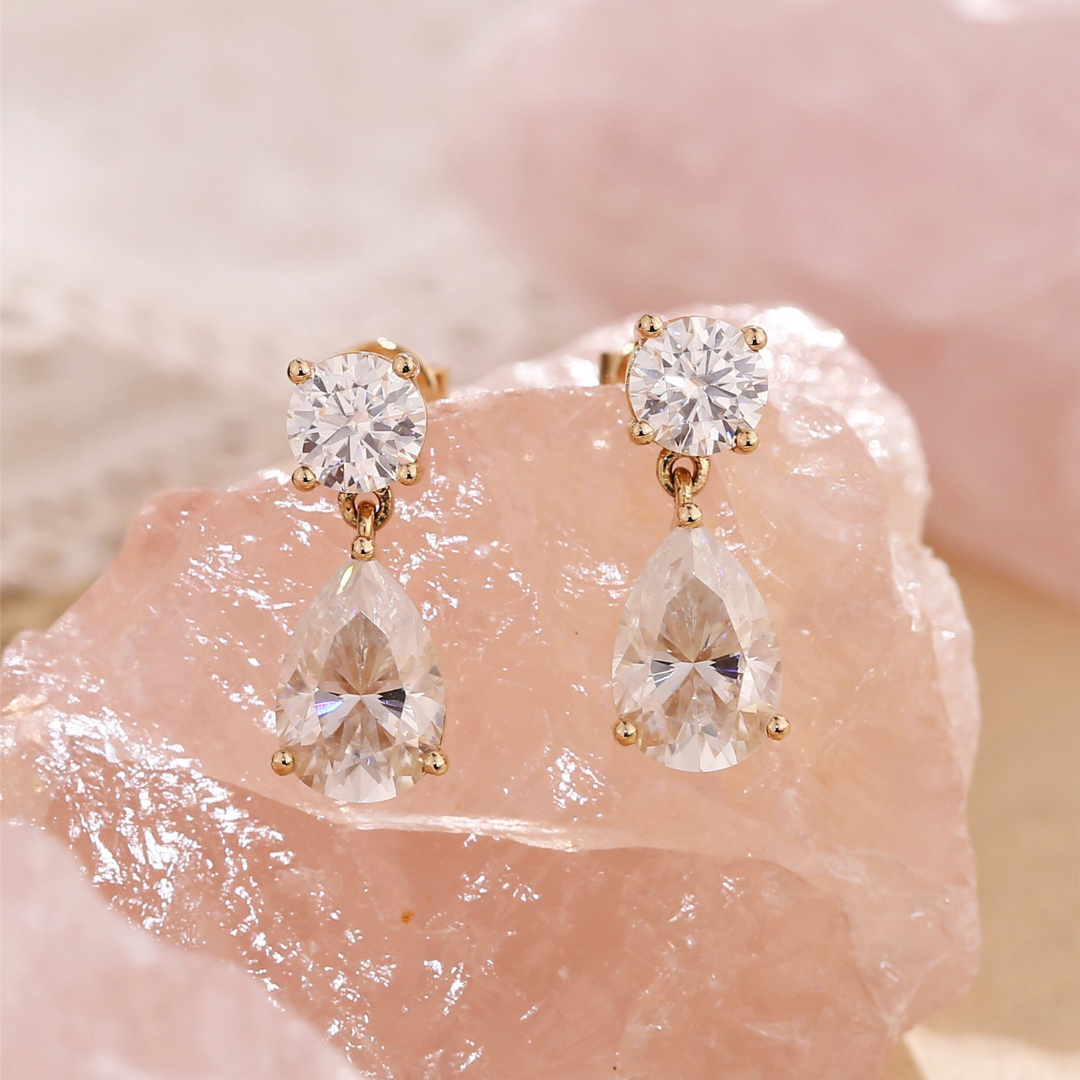 Moissanite 4.0CT Round &amp; Pear Diamond Fashion Earring
