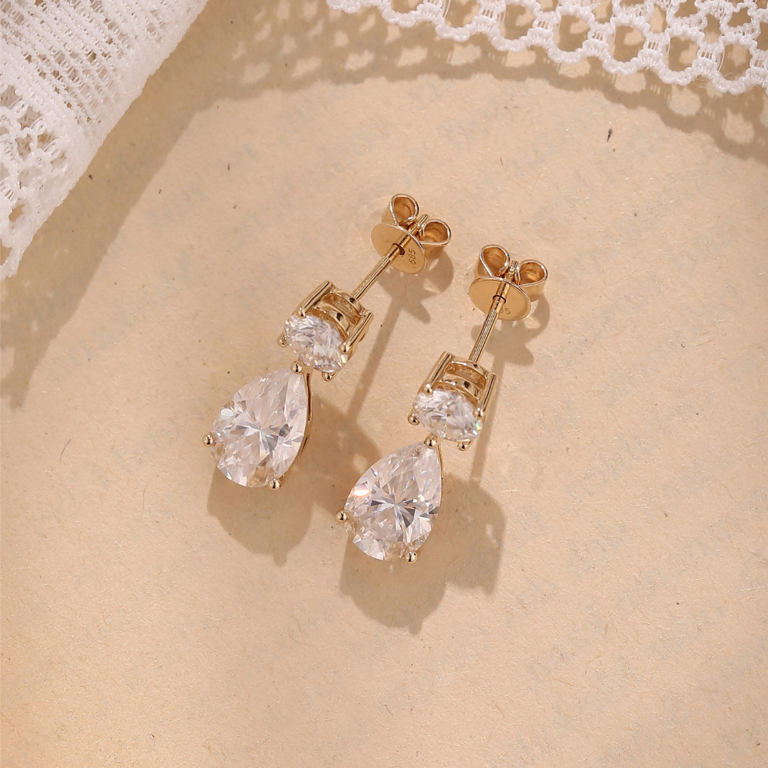 Moissanite 4.0CT Round & Pear Diamond Fashion Earring