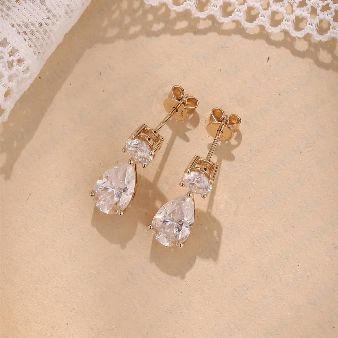 Moissanite 4.0CT Round &amp; Pear Diamond Fashion Earring