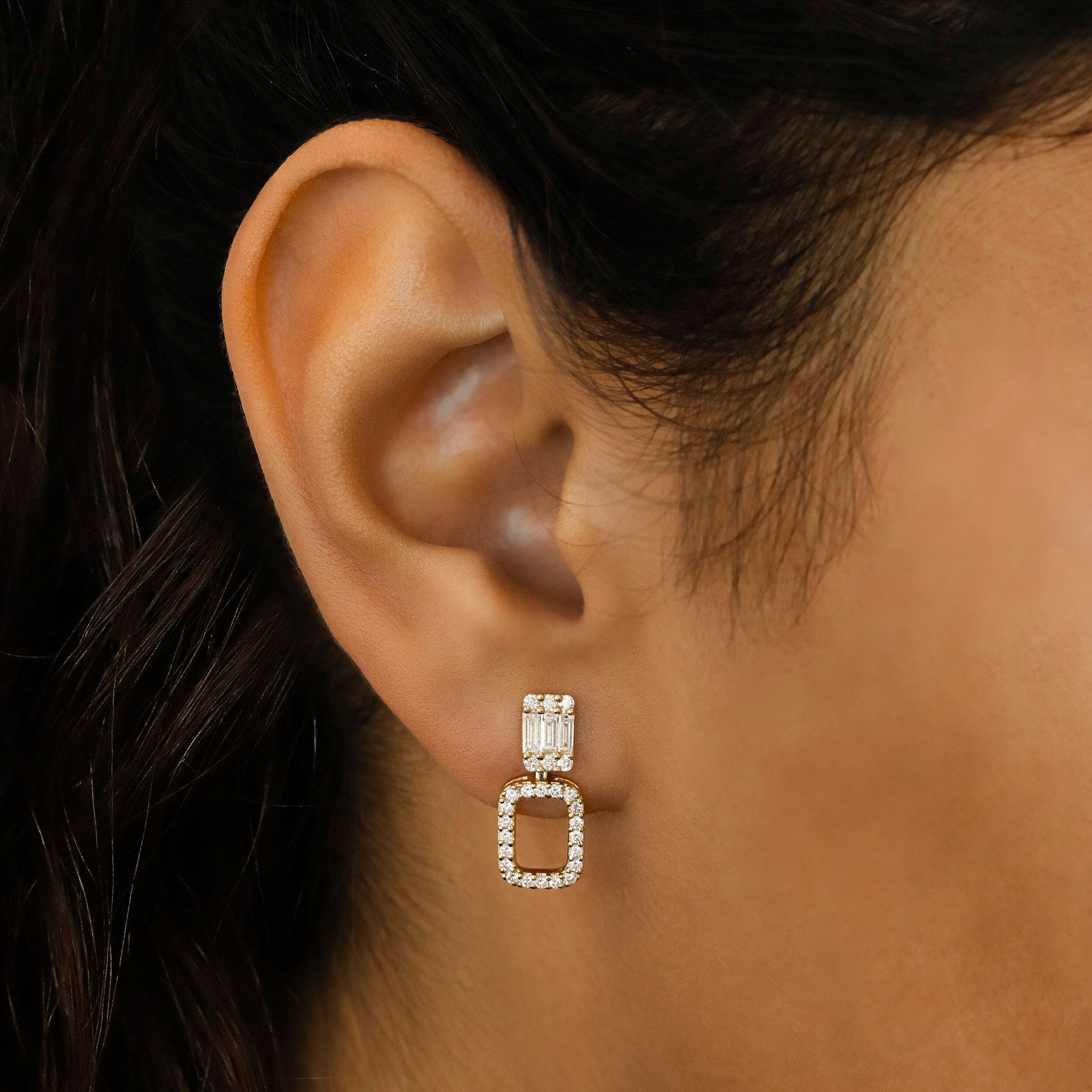 Moissanite 0.93CT ronde en baguette diamant mode oorbel