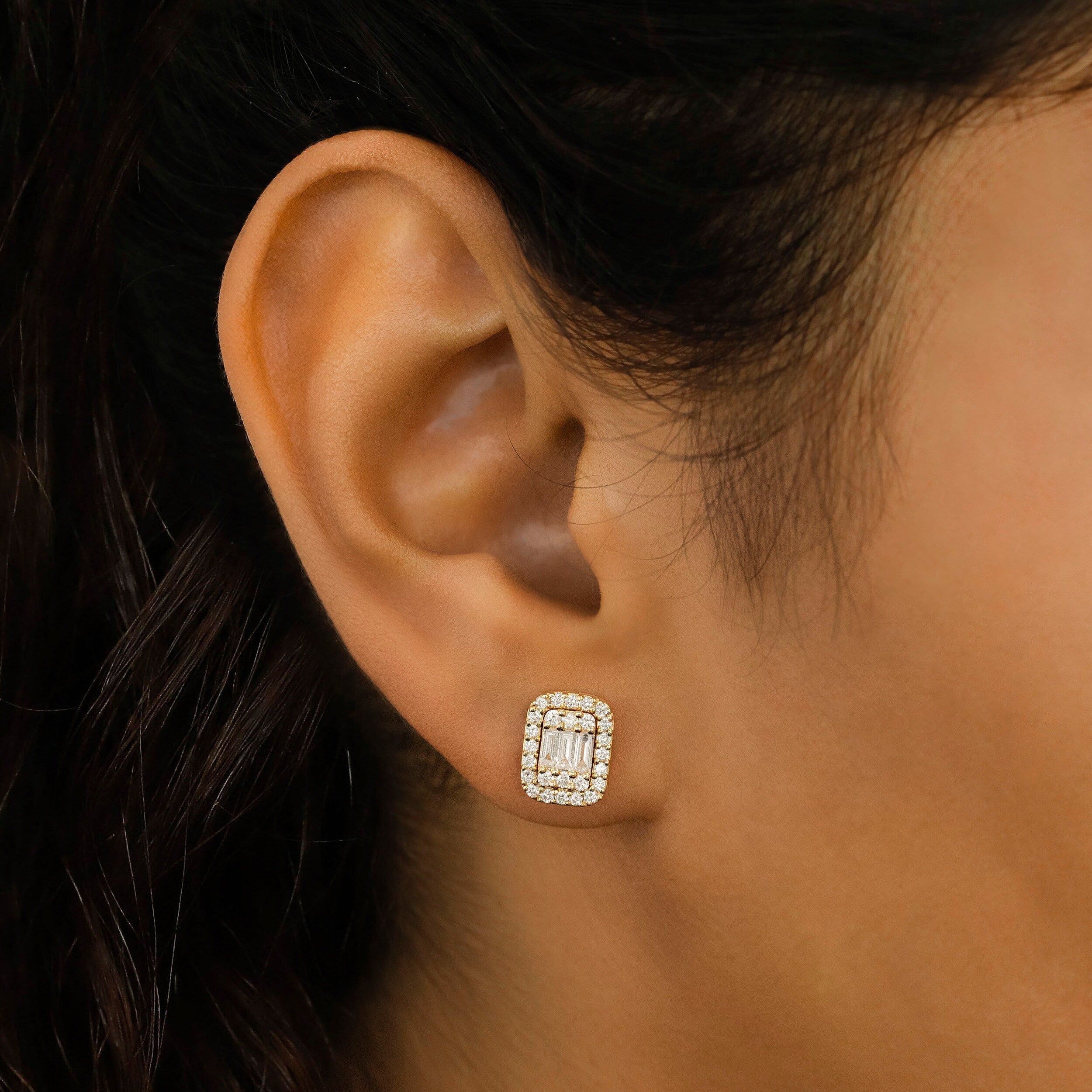 Moissanite 0.93CT ronde en baguette diamant mode oorbel