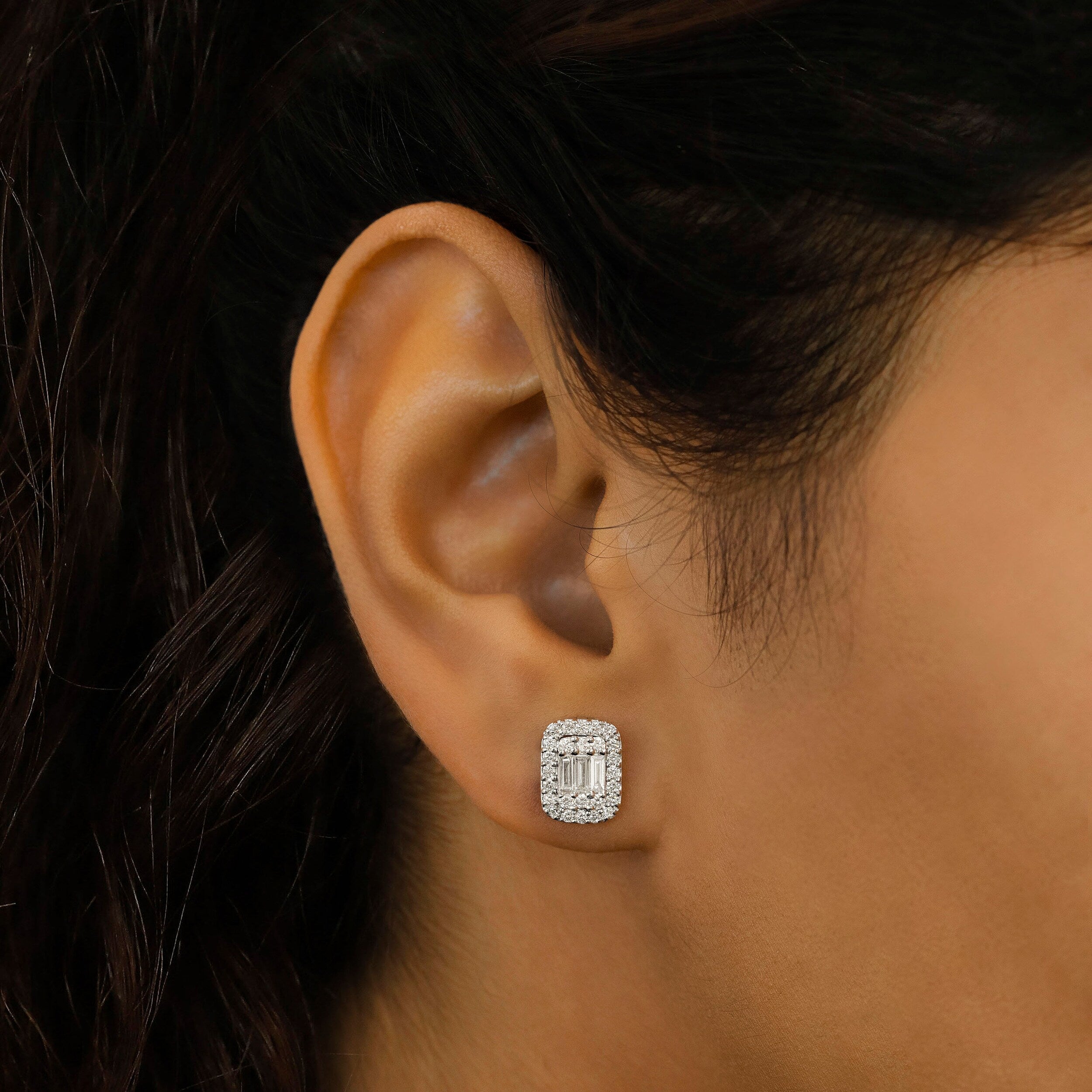 Moissanite 0.93CT Round & Baguette Diamond Fashion Earring