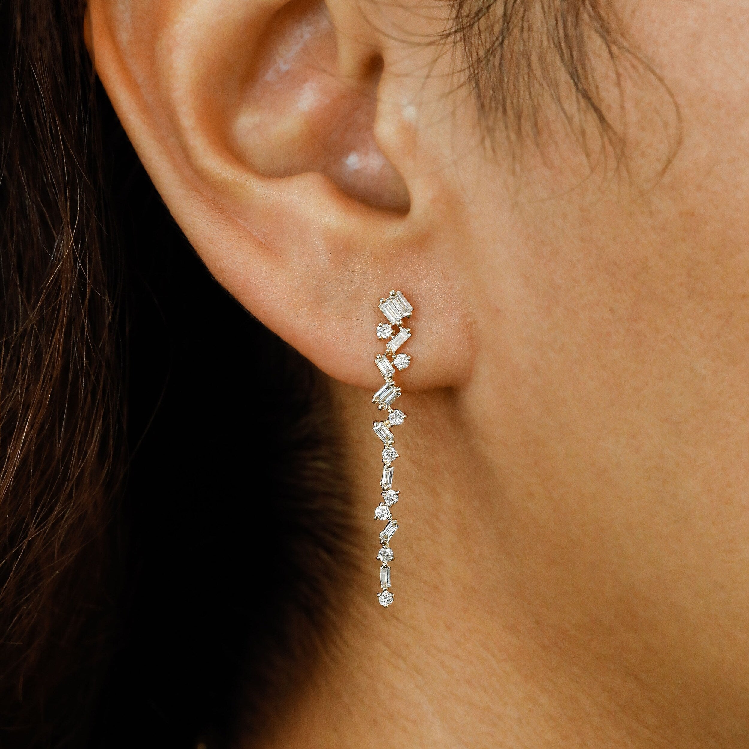 Moissanite 0.77CT Round & Baguette Diamond Fashion Earring