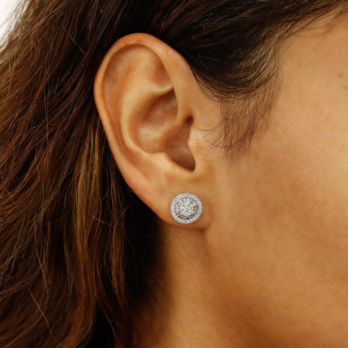 Moissanite 0.83CT Round & Baguette Diamond Fashion Earring