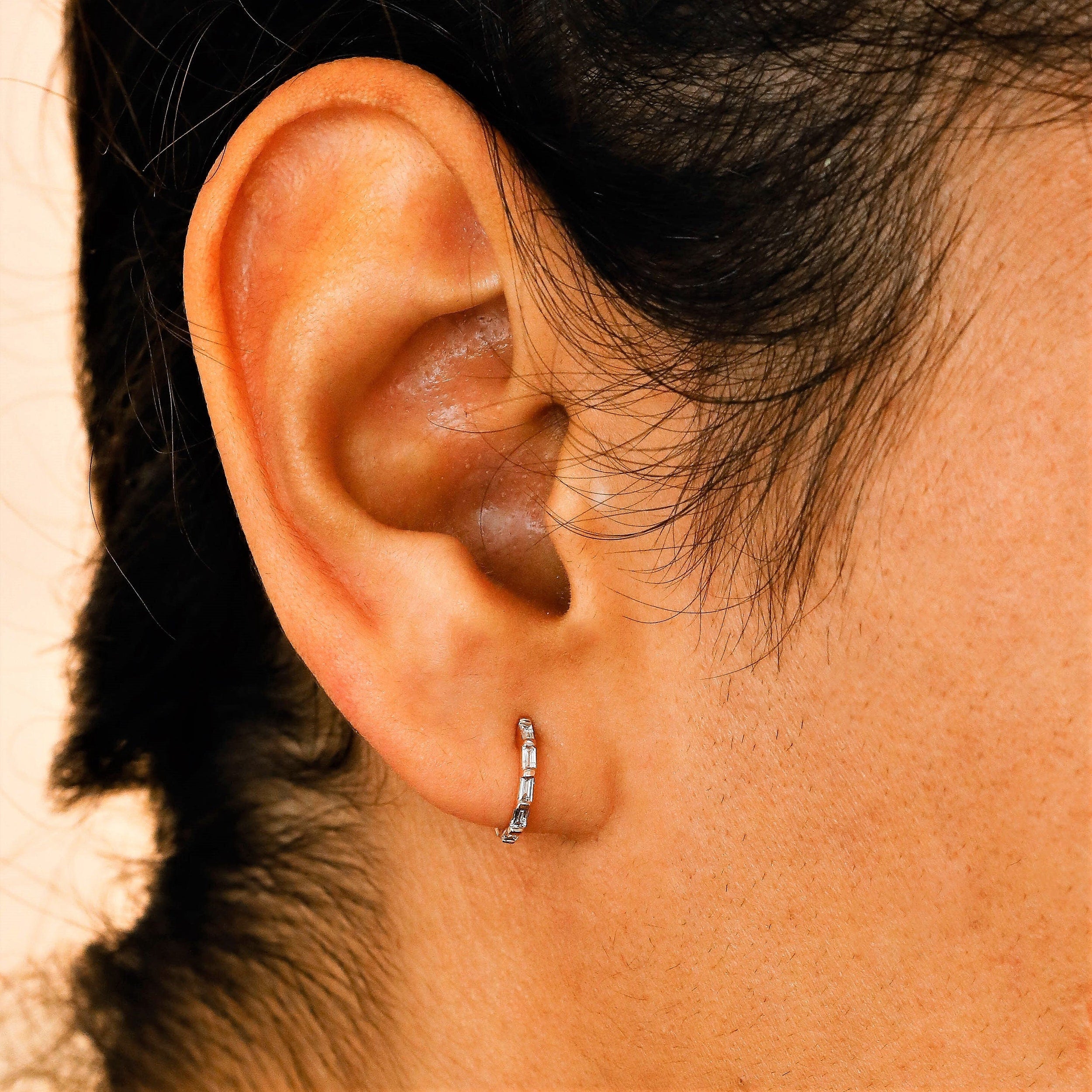 Moissanite 0.22CT Baguette Diamond Hoop Earring