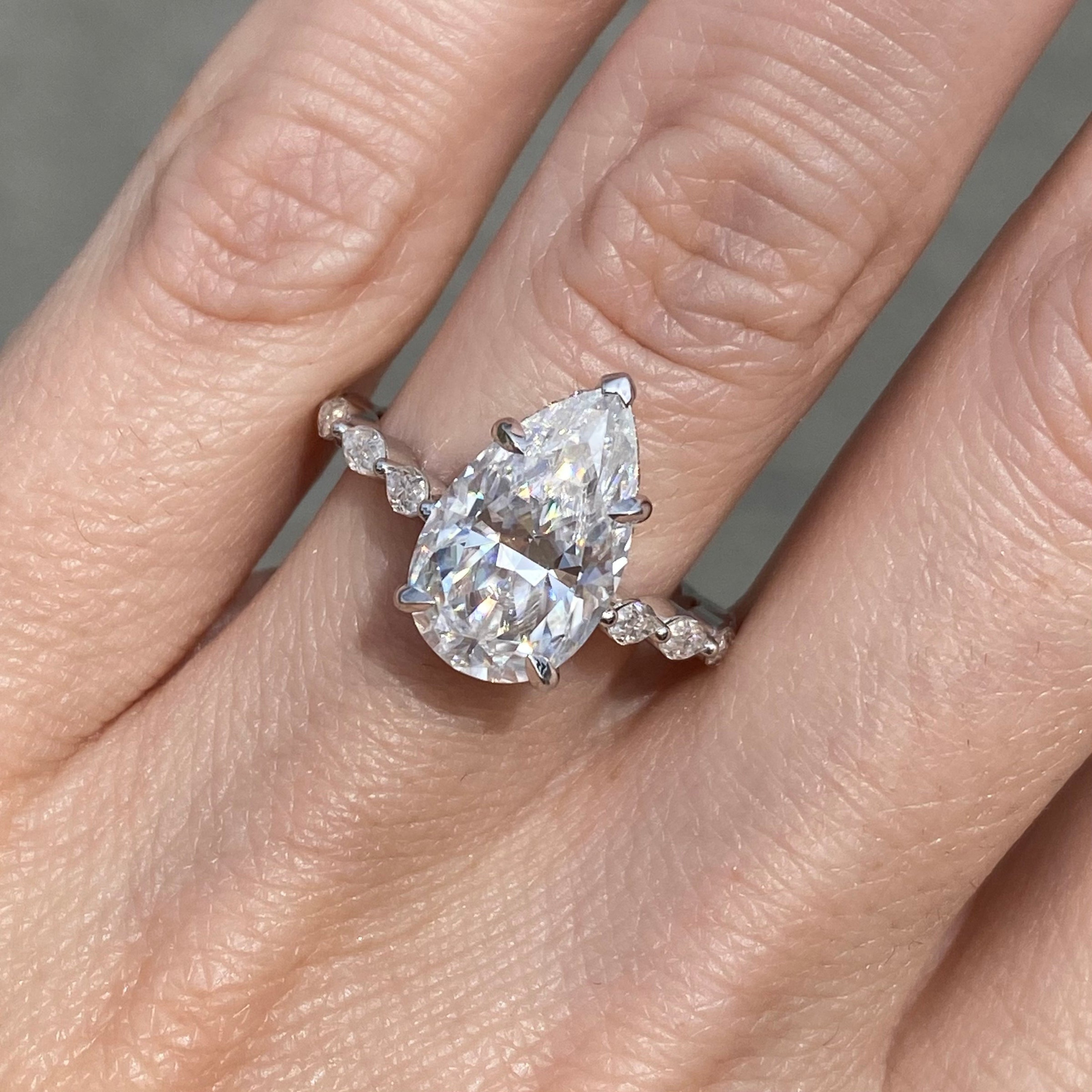 Moissanite 3.10CT Pear Diamond Art Deco Unique Wedding Ring