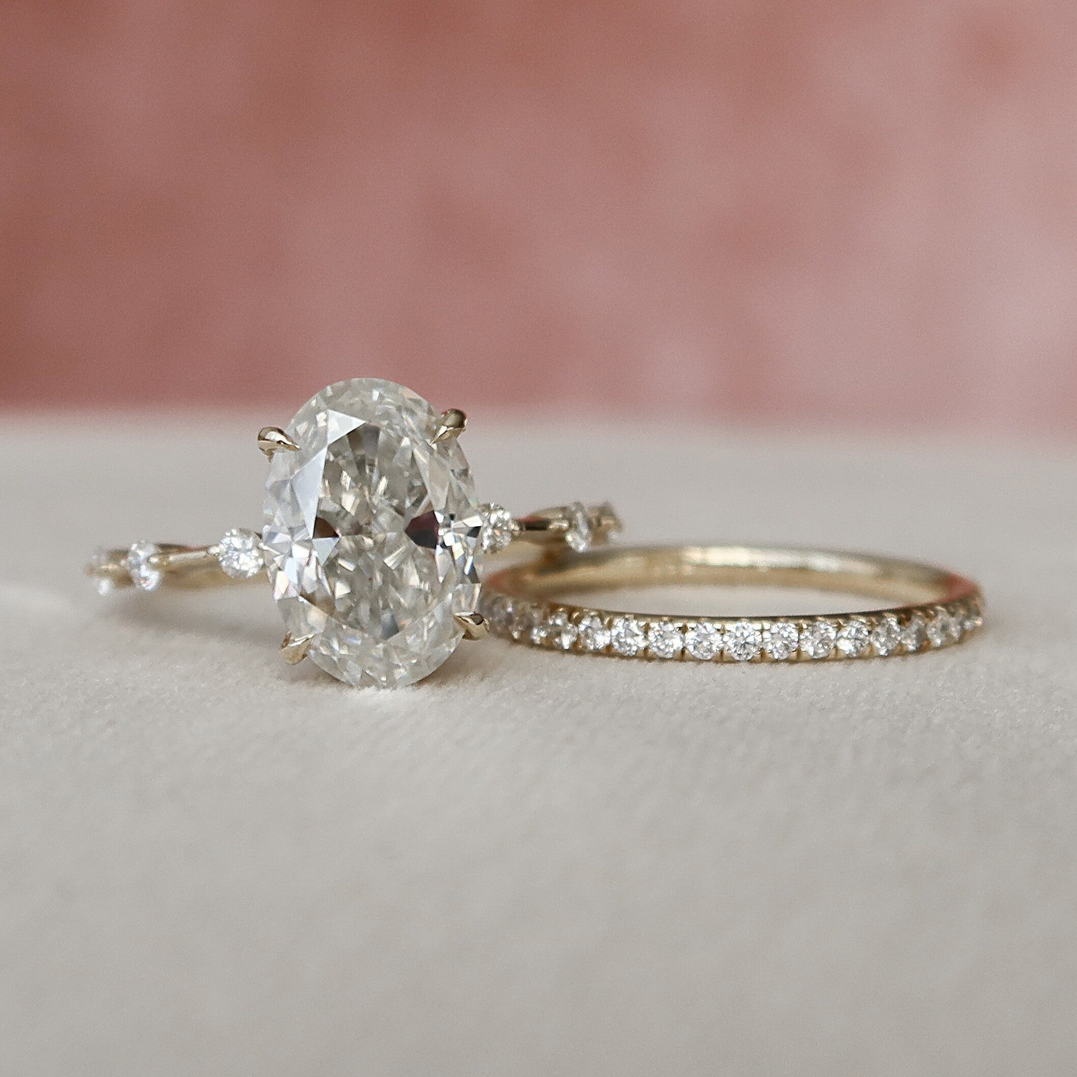 Moissanite 2.90 CT Oval Diamond Mid-Century Engagement Ring