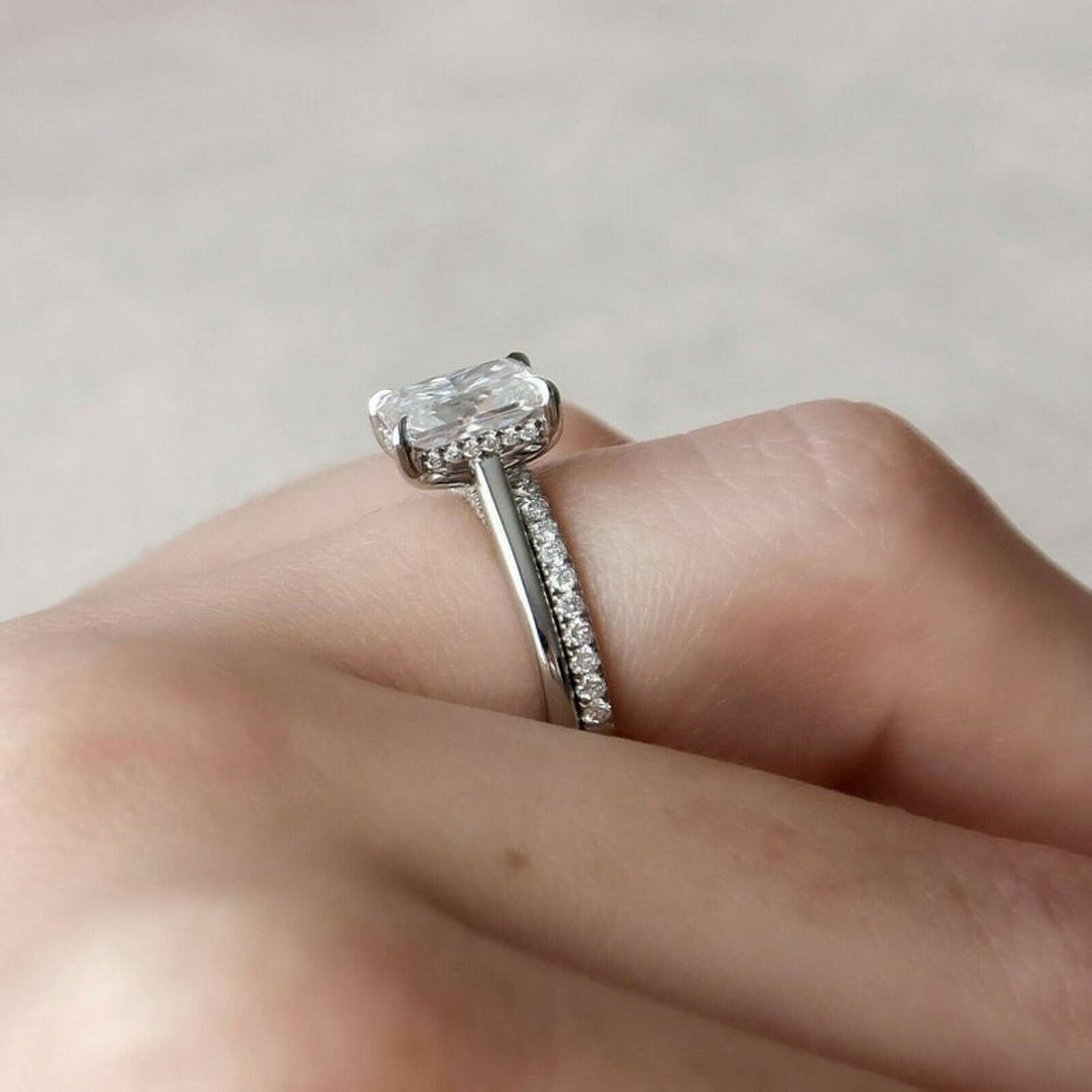 Moisaanite 3.10 CT Radiant Diamond Art Deco Anniversary Ring