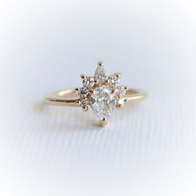 Moisaanite 2.50CT Pear Diamond Art Nouveau Handmade Ring