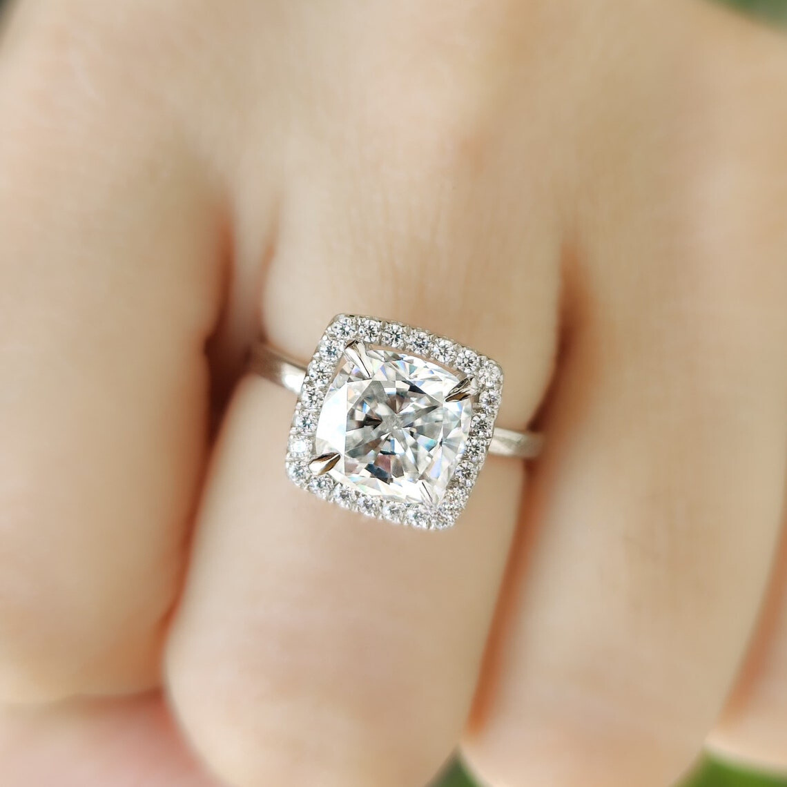 Moisaanite 3.0CT Cushion Diamond Boho & Hippie Engagement Ring