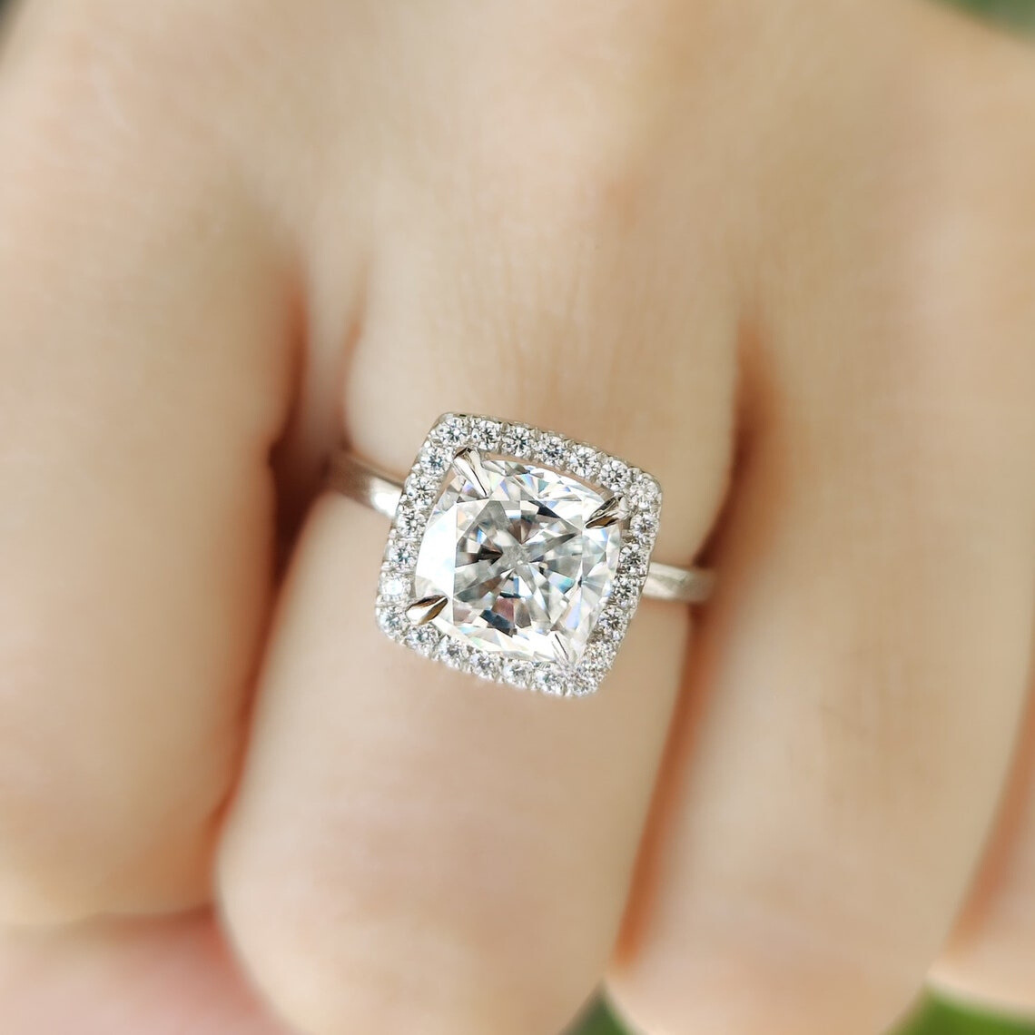 Moisaanite 3.0CT Cushion Diamond Boho &amp; Hippie Engagement Ring