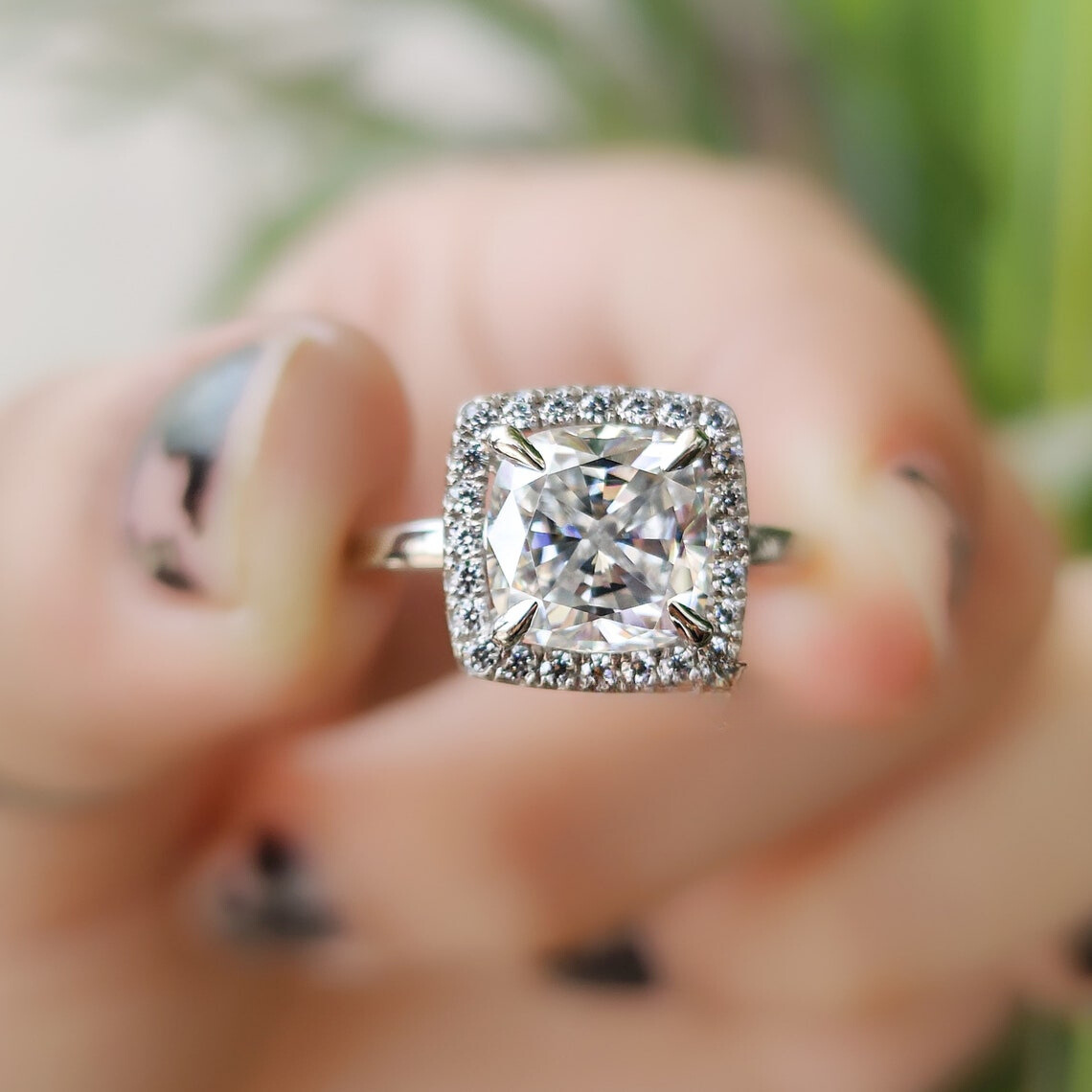 Moisaanite 3.0CT Cushion Diamond Boho &amp; Hippie Engagement Ring