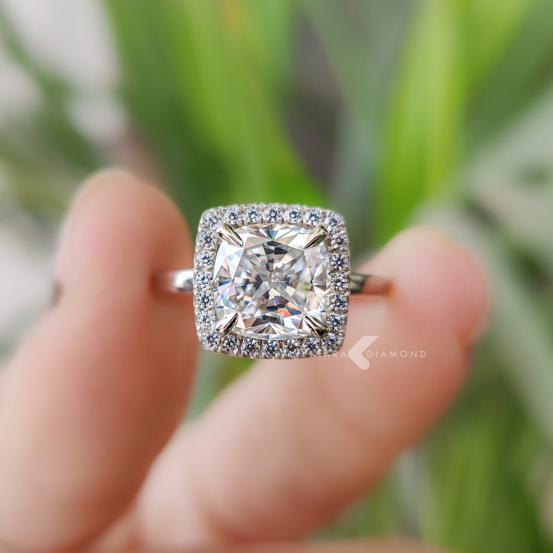 Moisaanite 3.0CT Cushion Diamond Boho & Hippie Engagement Ring