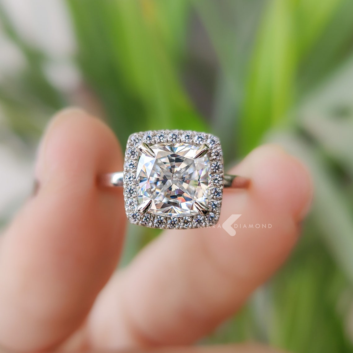Moisaanite 3.0CT Cushion Diamond Boho &amp; Hippie Engagement Ring