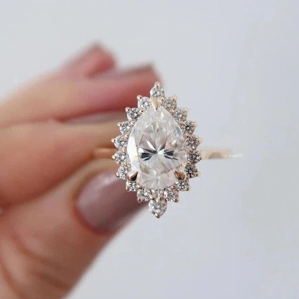 Moisaanite 3.0CT Pear Diamond Brutalist Engagement Ring