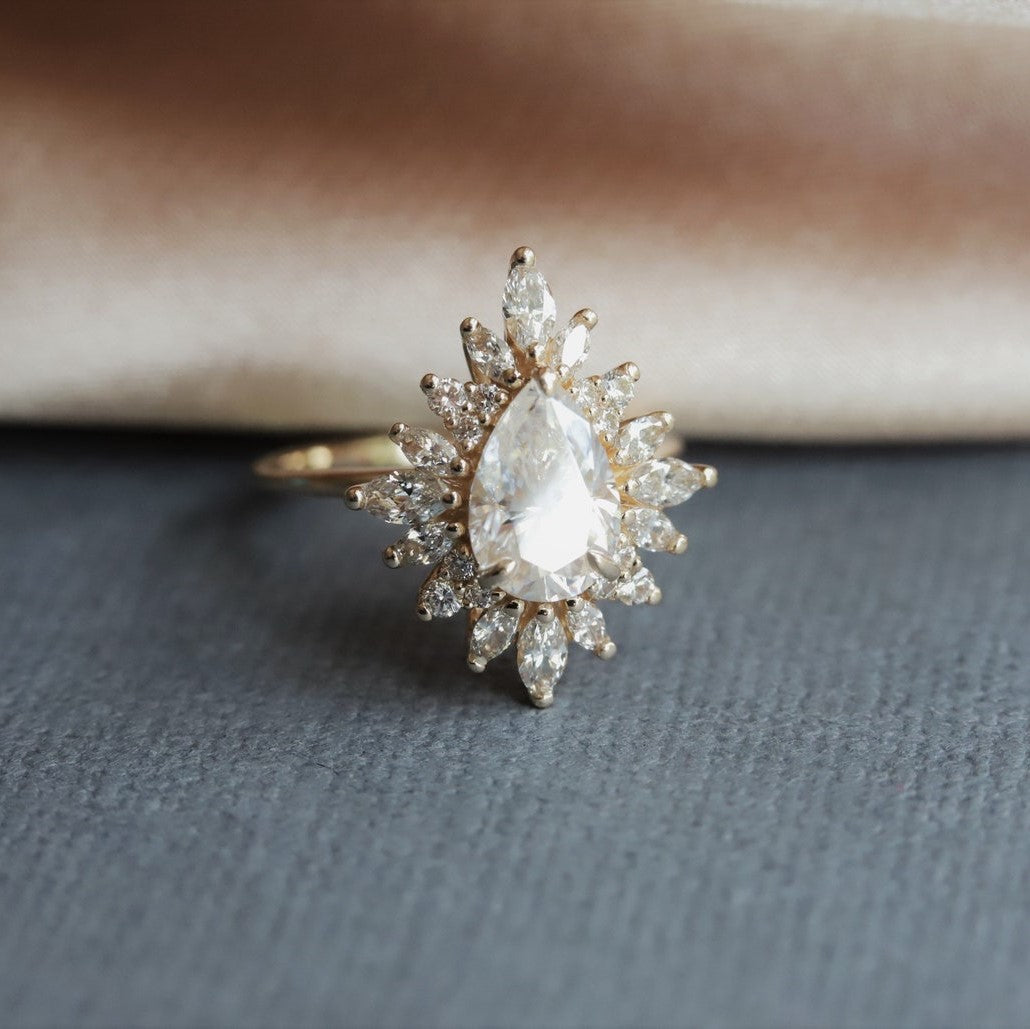 Moisaanite 2.25CT Pear Diamond Edwardian Anniversary Ring