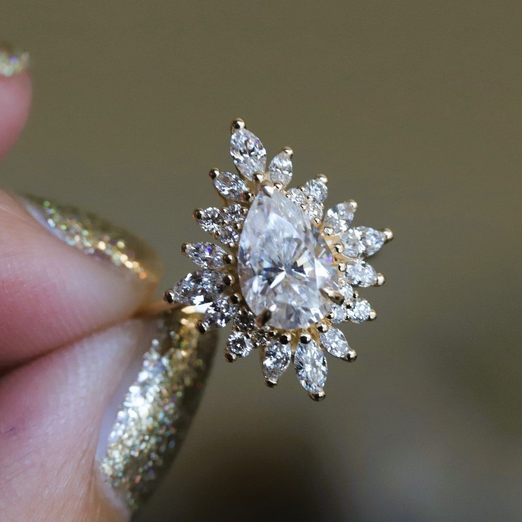 Moisaanite 2.25CT Pear Diamond Edwardian Anniversary Ring