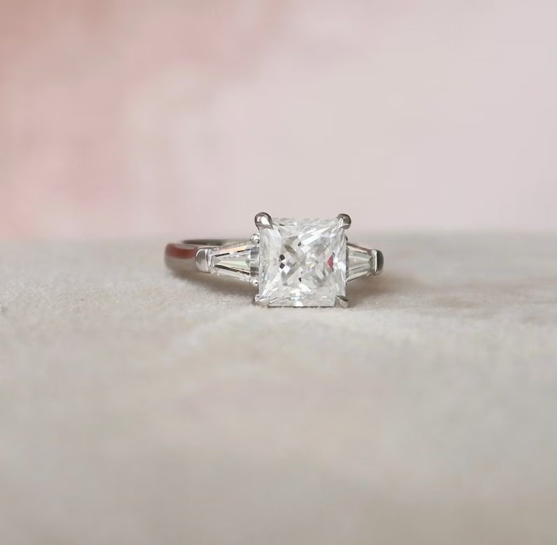 Moissanite 3.70 CT Three Stone Princess Diamond Edwardian Wedding Ring