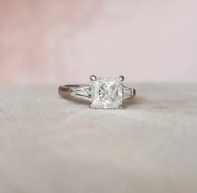 Moissanite 3.70 CT Three Stone Princess Diamond Edwardian Wedding Ring