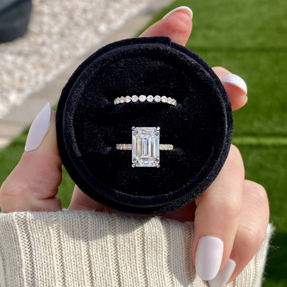 Moissanite 5.10 CT Emerald Diamond Boho &amp; Hippie Handmade Ring