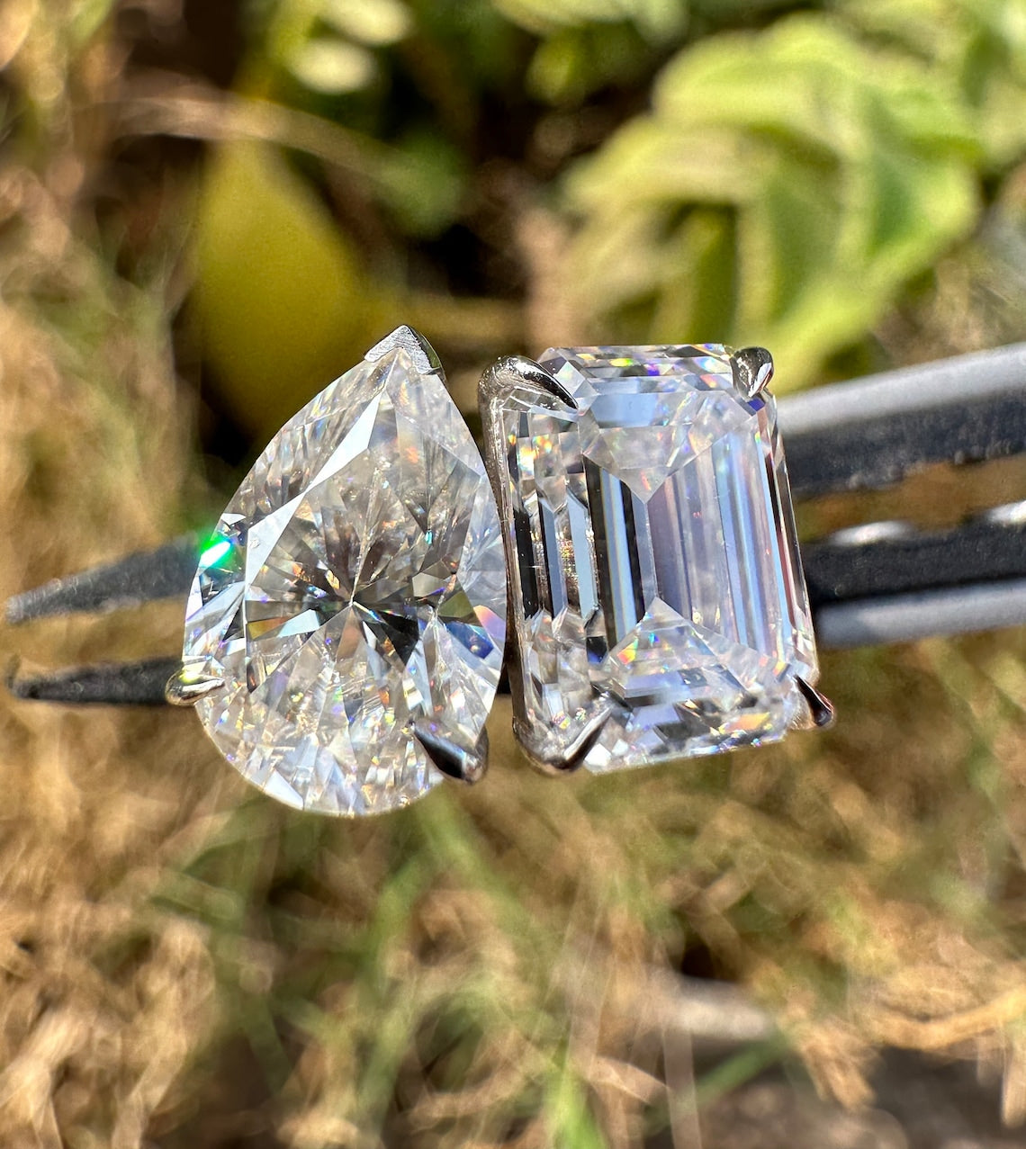 Moissanite 2.85CT Toi At Moi 2-Stone Diamond Handmade Ring