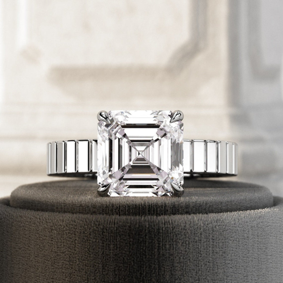 Moissanite 2.40CT Asscher Diamond hippie Wedding Ring