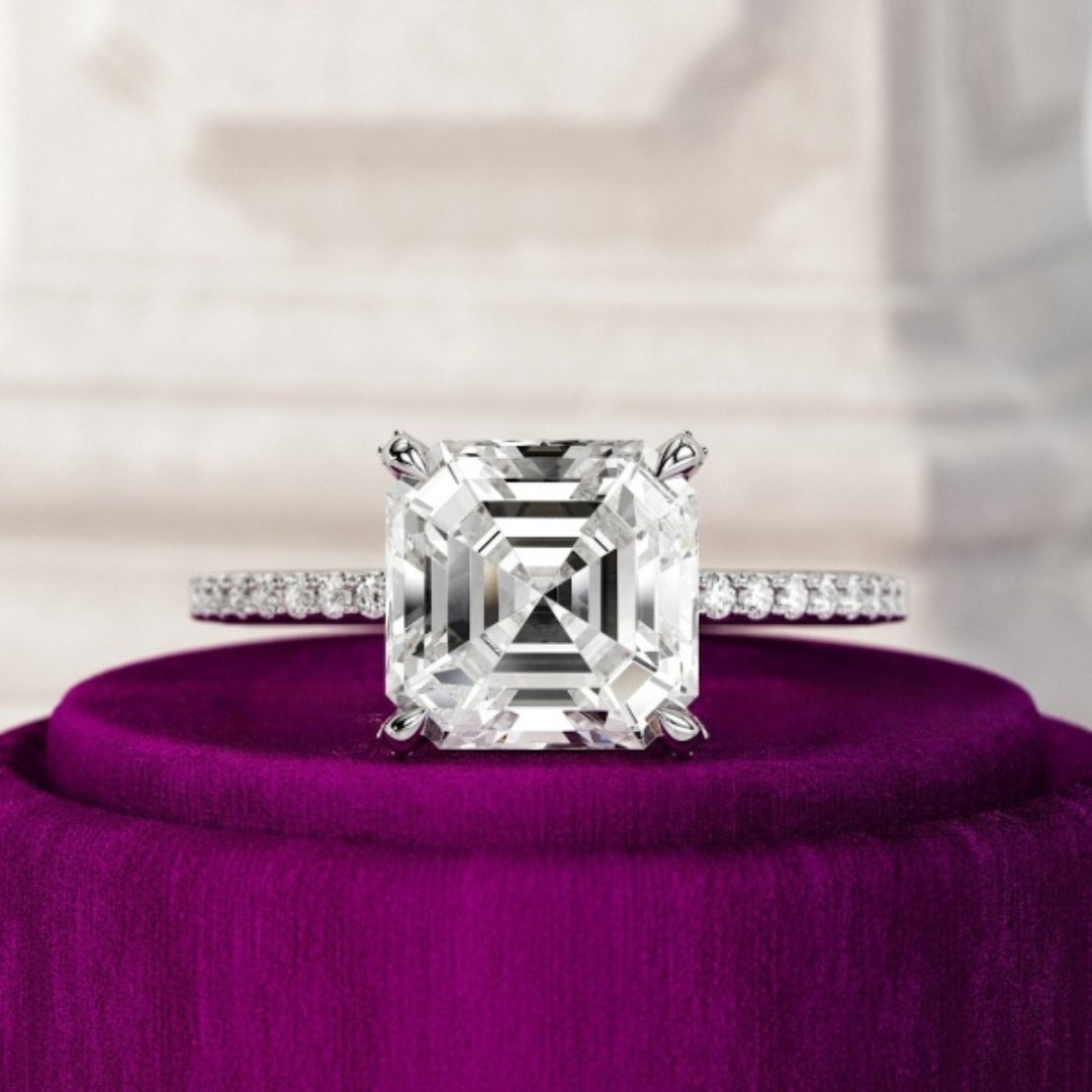 Moissanite 3.45CT Asscher Diamond minimalist Anniversary Ring