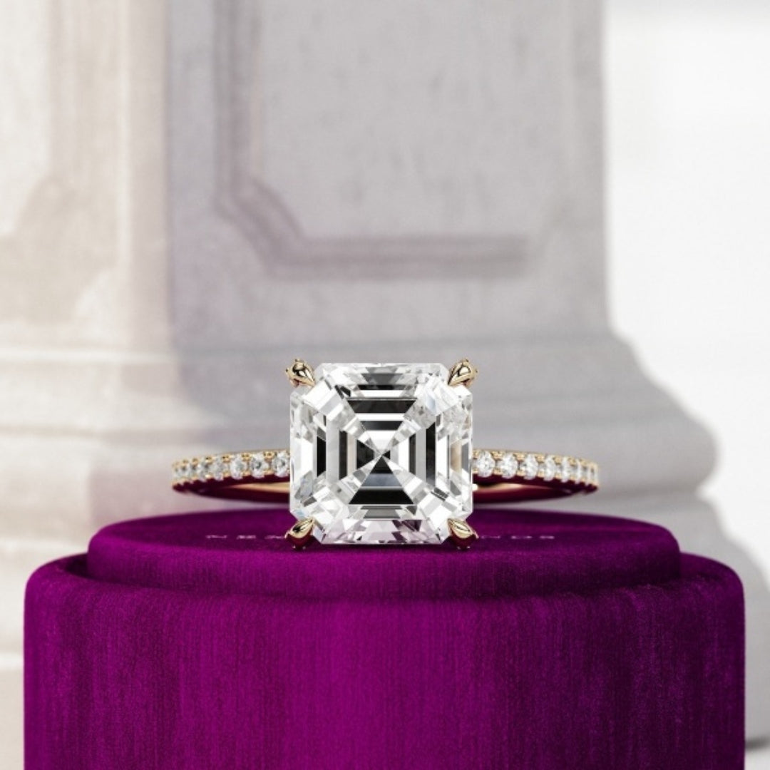 Moissanite 3.45CT Asscher Diamond minimalist Anniversary Ring