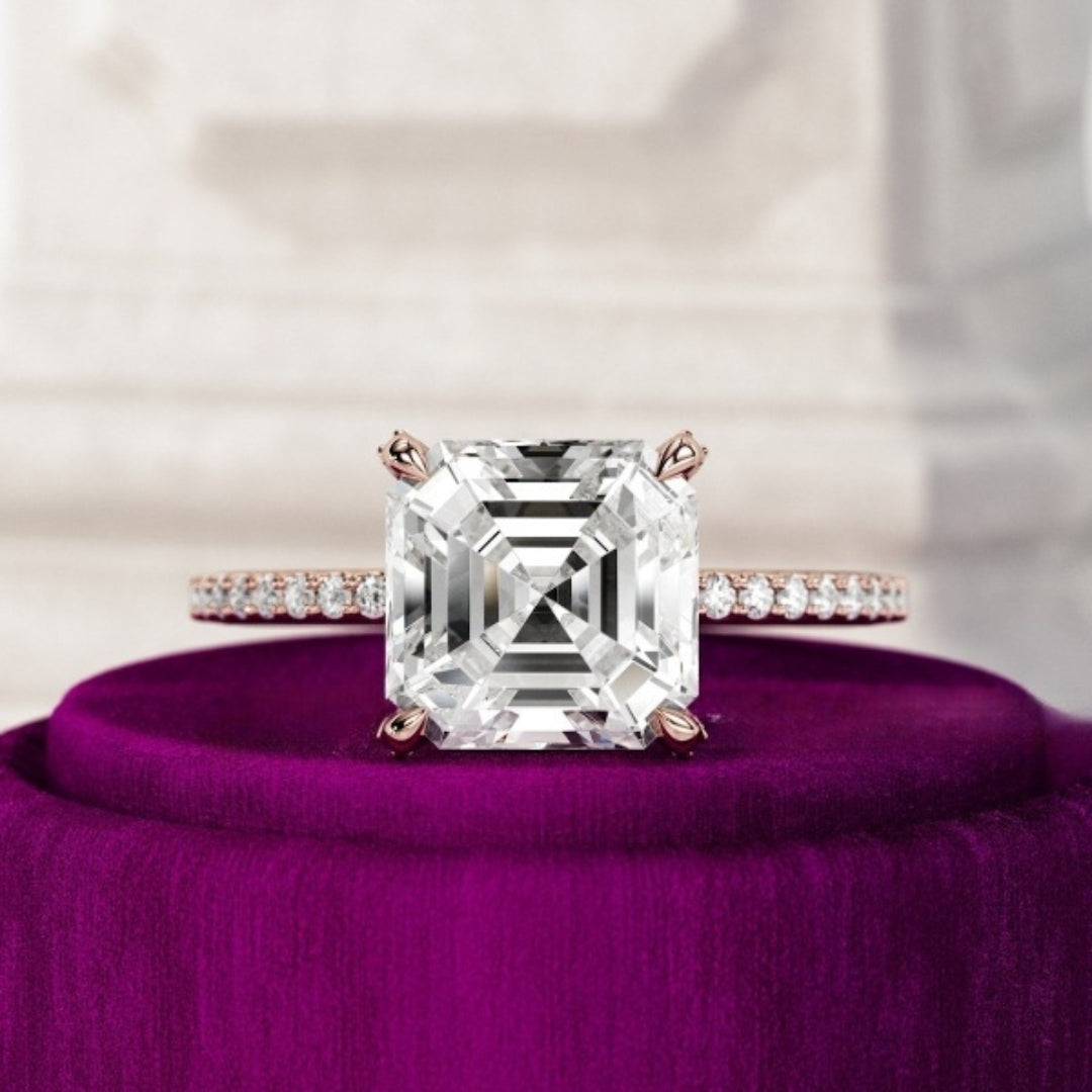 Moissanite 3.45CT Asscher Diamond minimalist Anniversary Ring