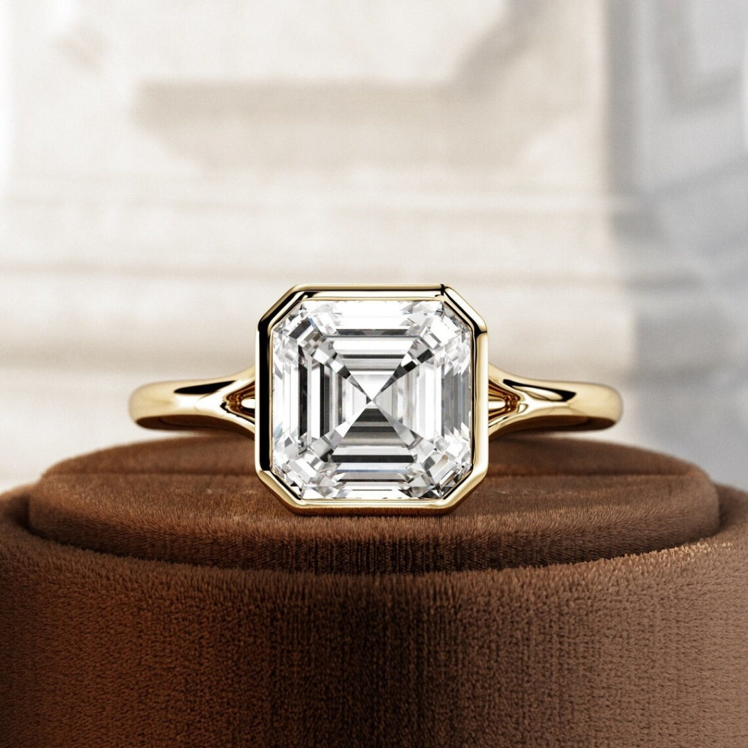 Moissanite 2.05 CT Asscher Diamond Art Nouveau Anniversary Ring