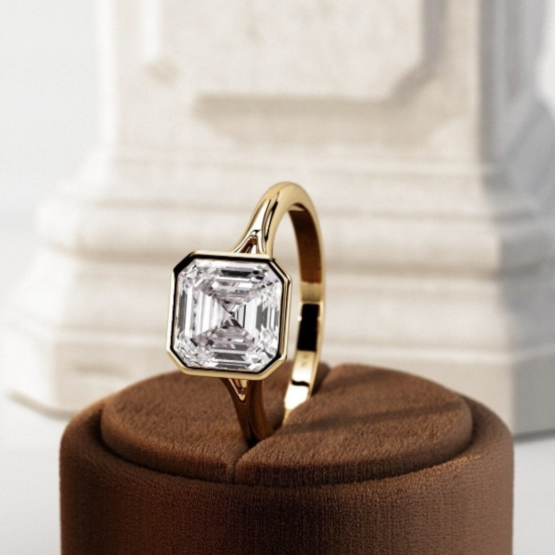 Moissanite 2.05 CT Asscher Diamond Art Nouveau Anniversary Ring