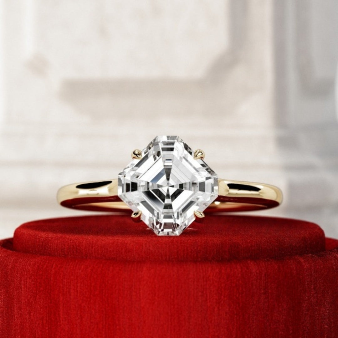 Moissanite 1.89CT Asscher Diamond Minimalist Handmade Ring