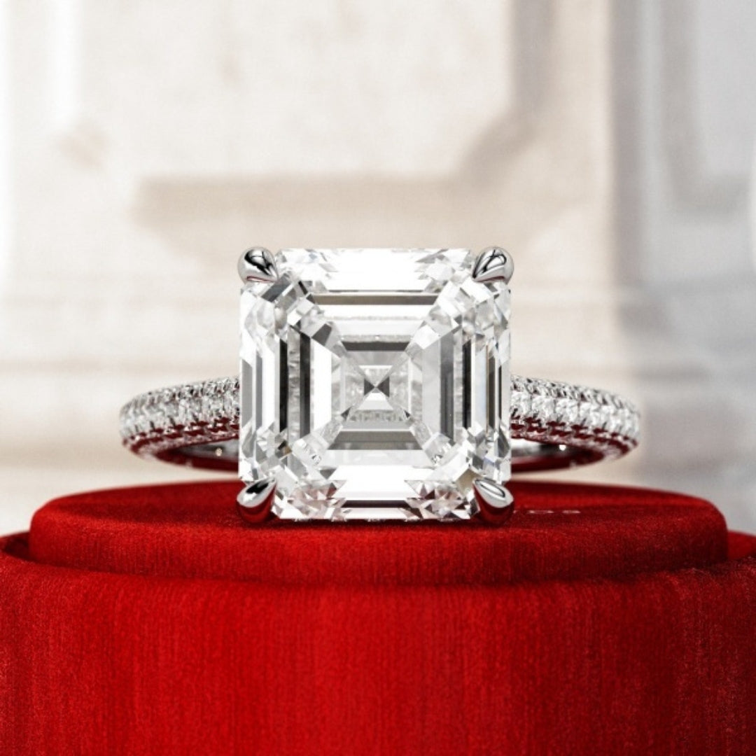 Moissanite 3.87CT Asscher Diamond Minimalist Anniversary Ring