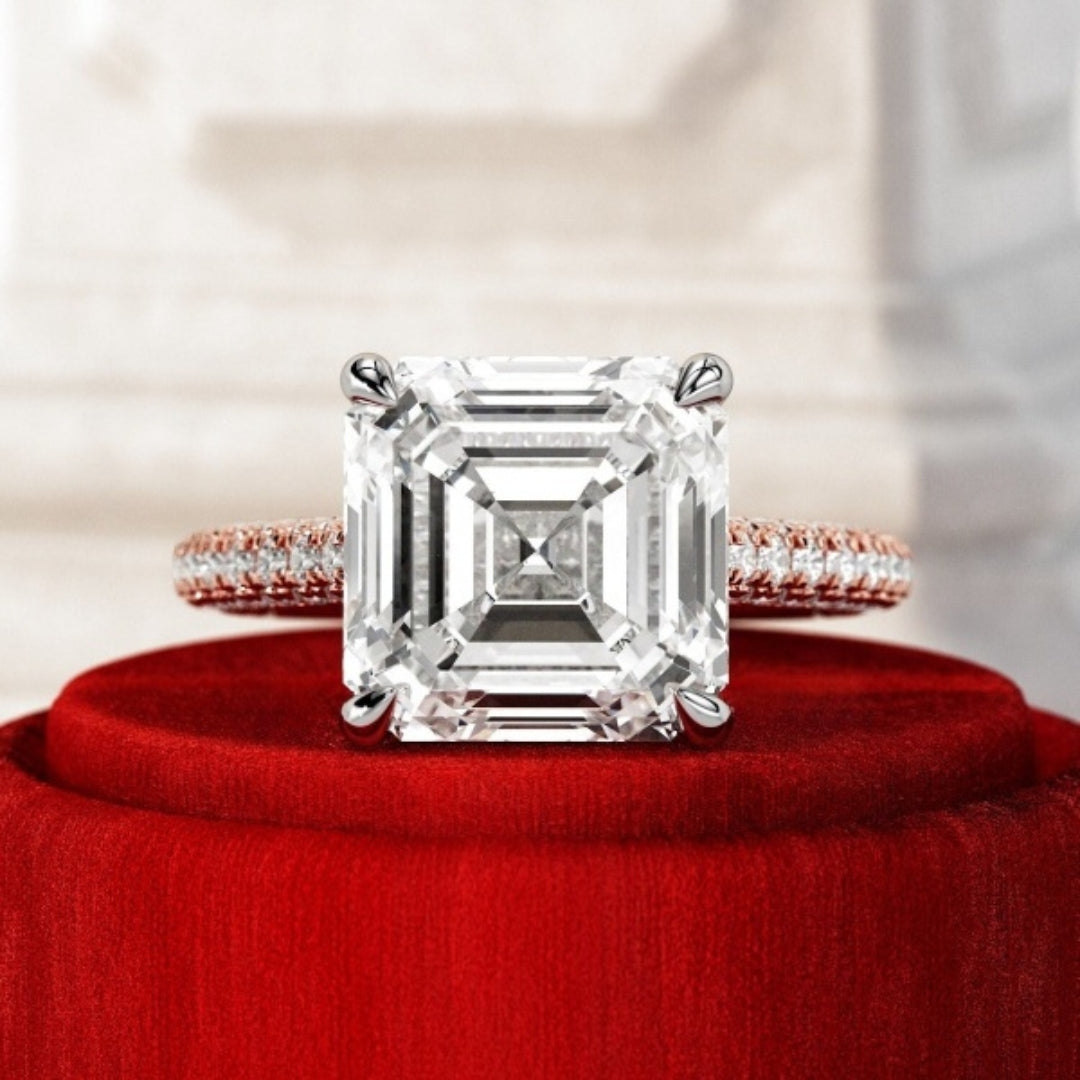 Moissanite 3.87CT Asscher Diamond Minimalist Anniversary Ring