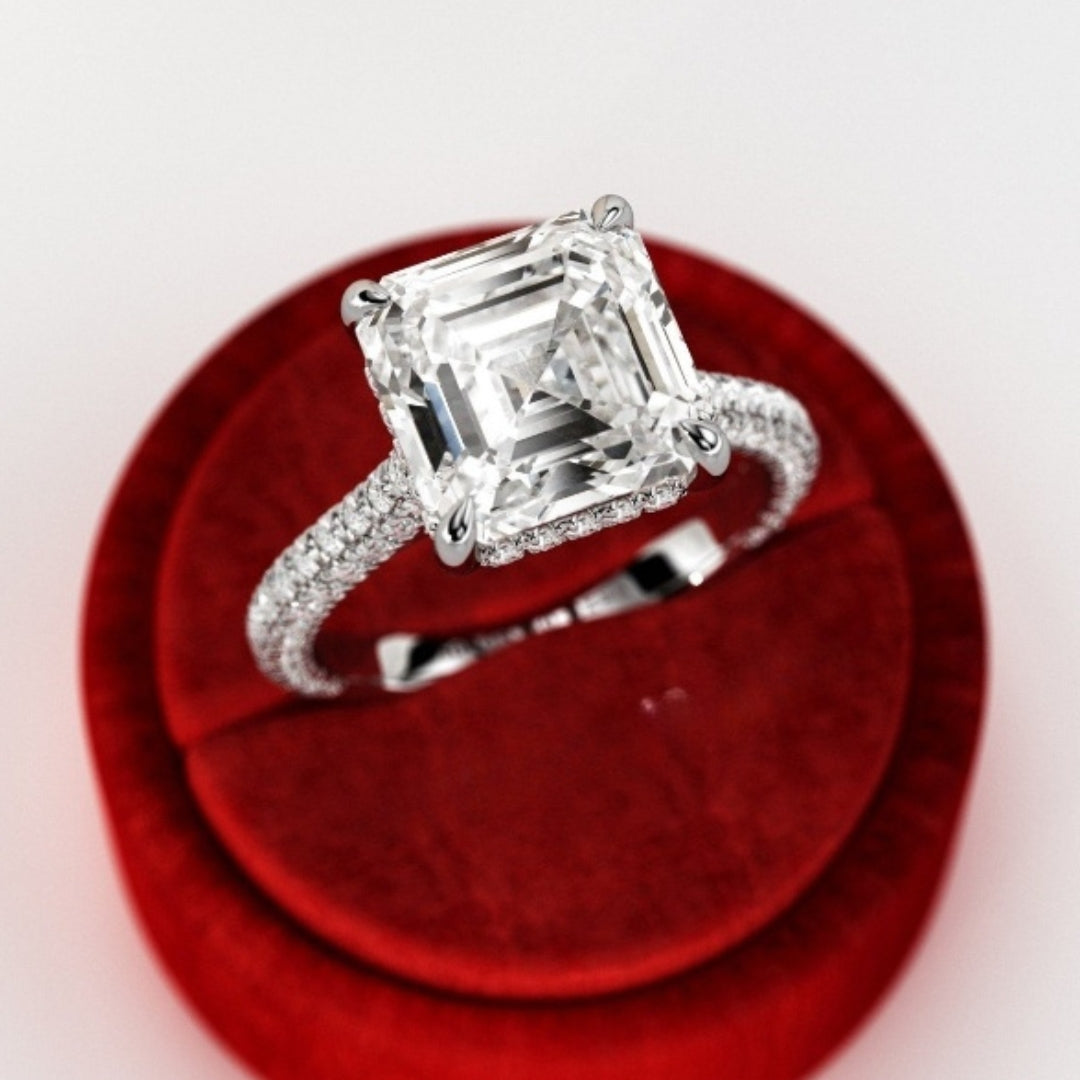 Moissanite 3.87CT Asscher Diamond Minimalist Anniversary Ring